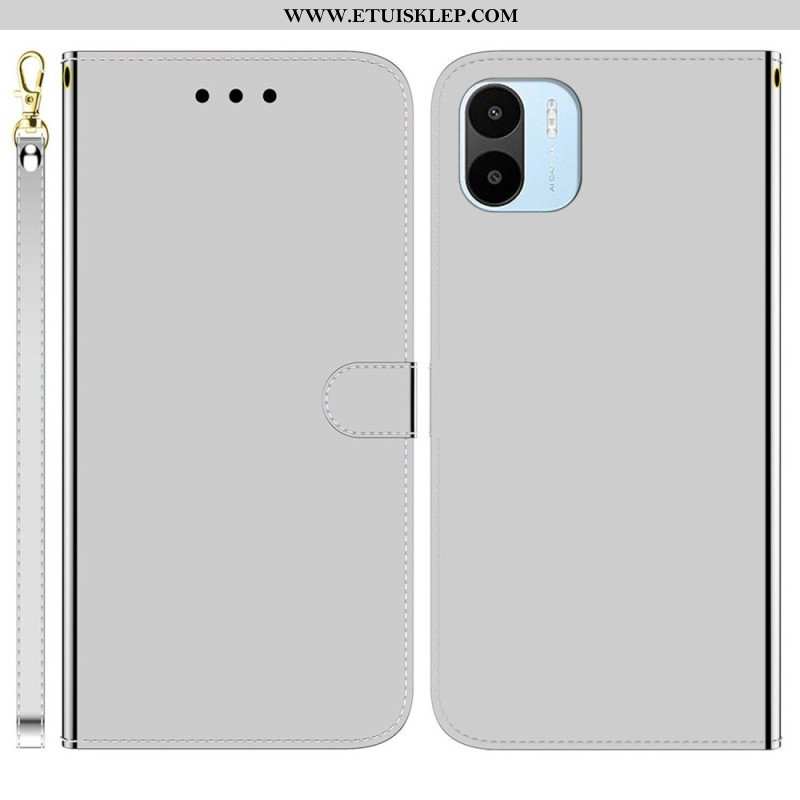 Etui Folio do Xiaomi Redmi A1 Sztuczna Lustrzana Skóra Z Paskiem